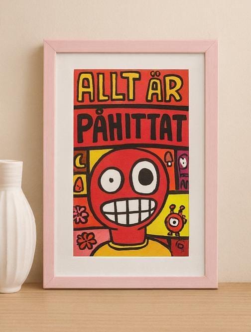 Redpill i Potatismos – originalmålning, akryl på papper